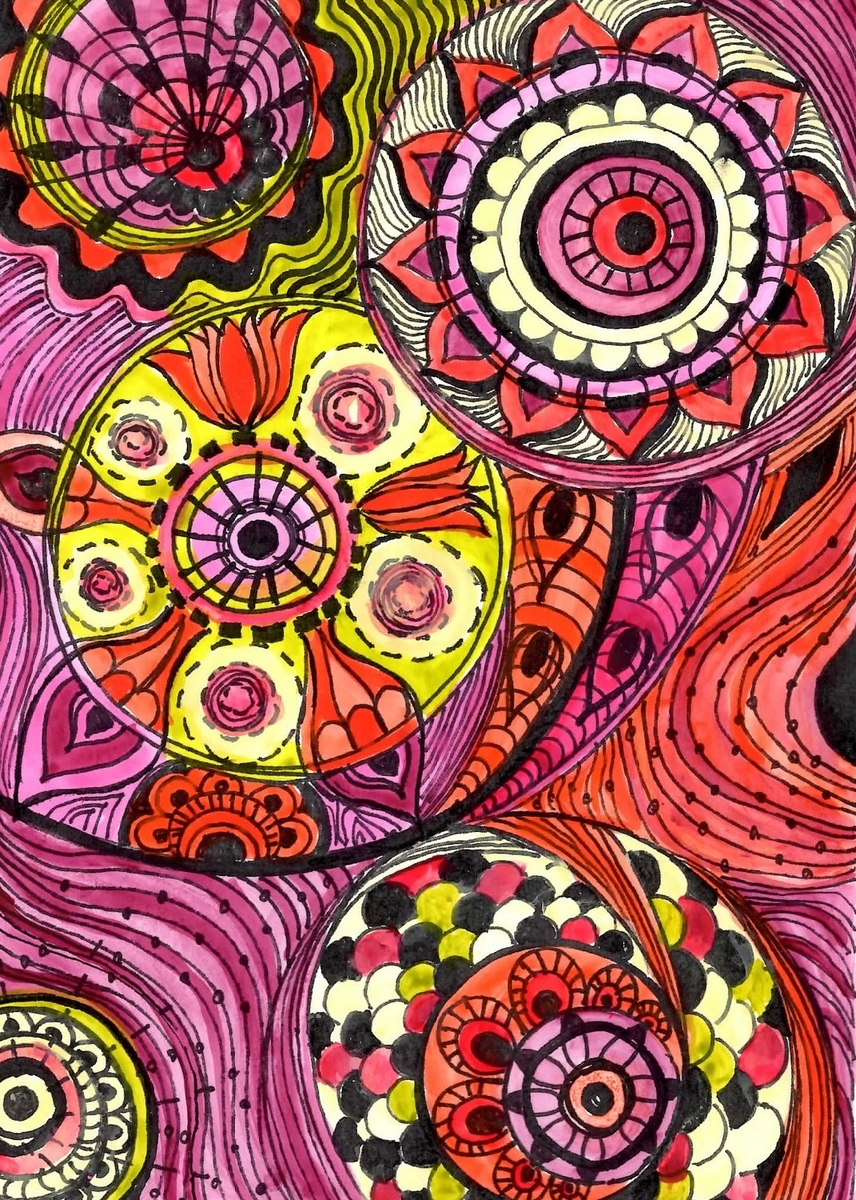 Fine Art Print Chakras -Yellow Pink Orange Circles 5x7 Reproduction 3 