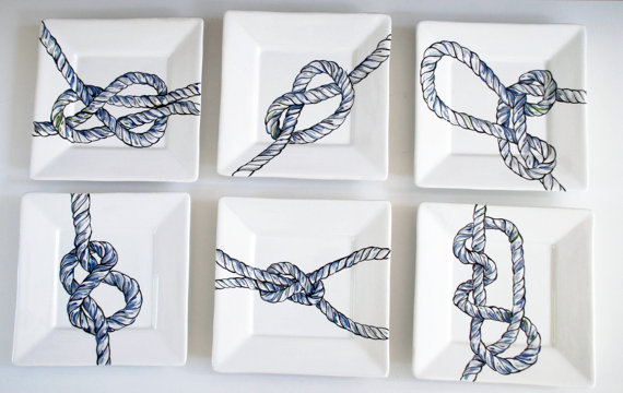 Nautical Knot Dinner Plates, Set Of 6 Square Dishes 1