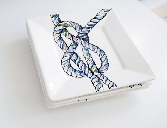 Nautical Knot Dinner Plates, Set Of 6 Square Dishes 4