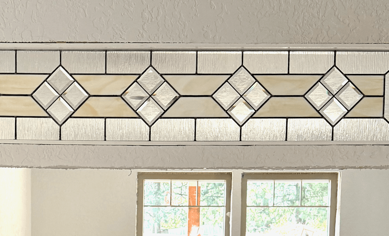 Traditional Geometric Stained Glass Transom with Beveled Glass - Balance 1