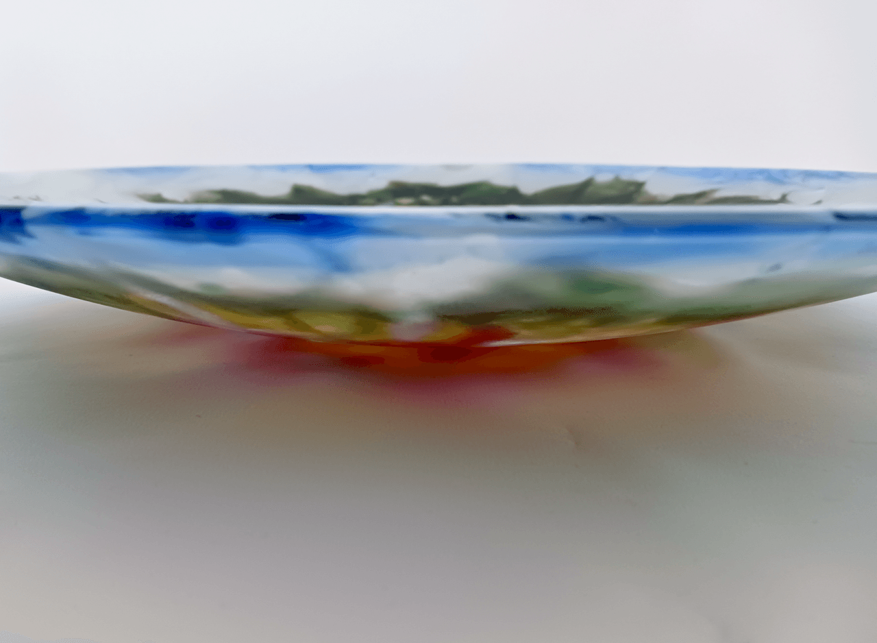 Abstract Naturalistic Fused Glass Platter Featuring Handmade Glass and Hand Painted Details - Bee Love  5 