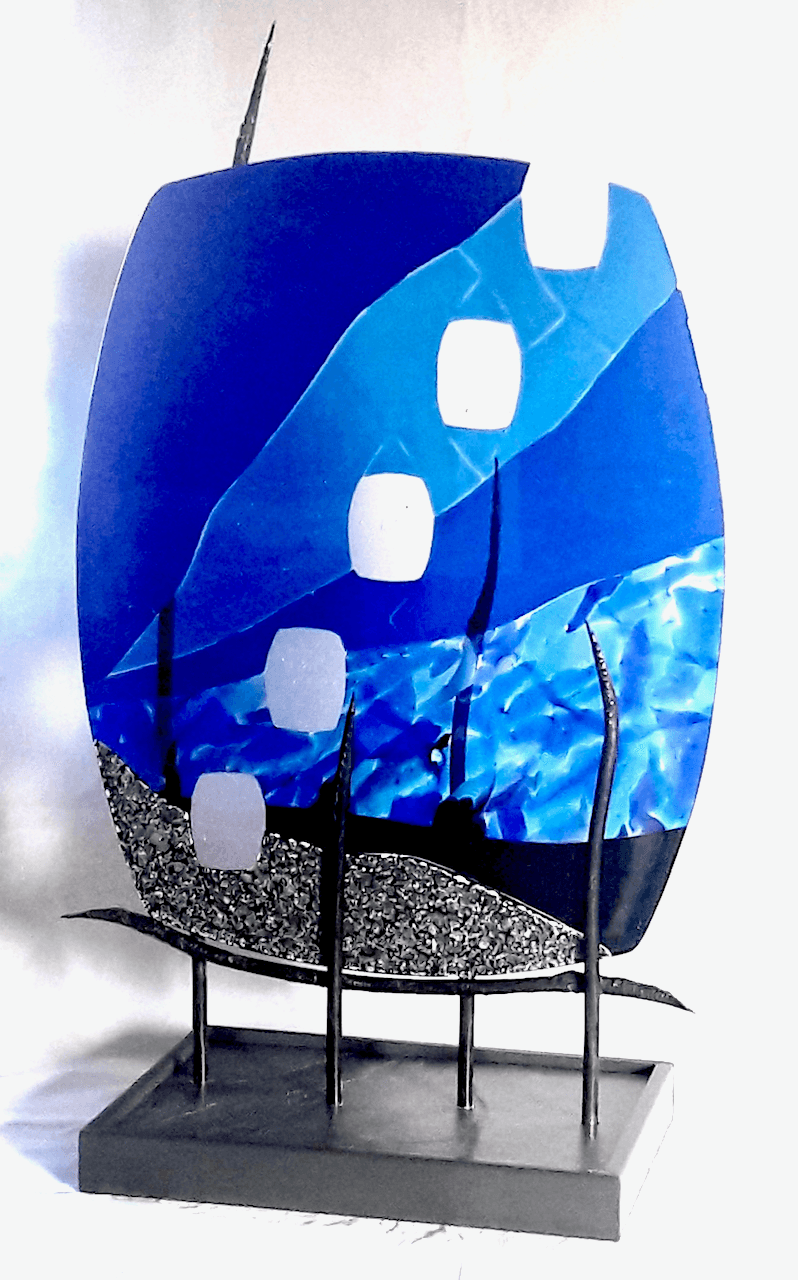 Abstract Modern Fused Glass Sculpture Featuring Handmade Glass - Looking Forward  1 