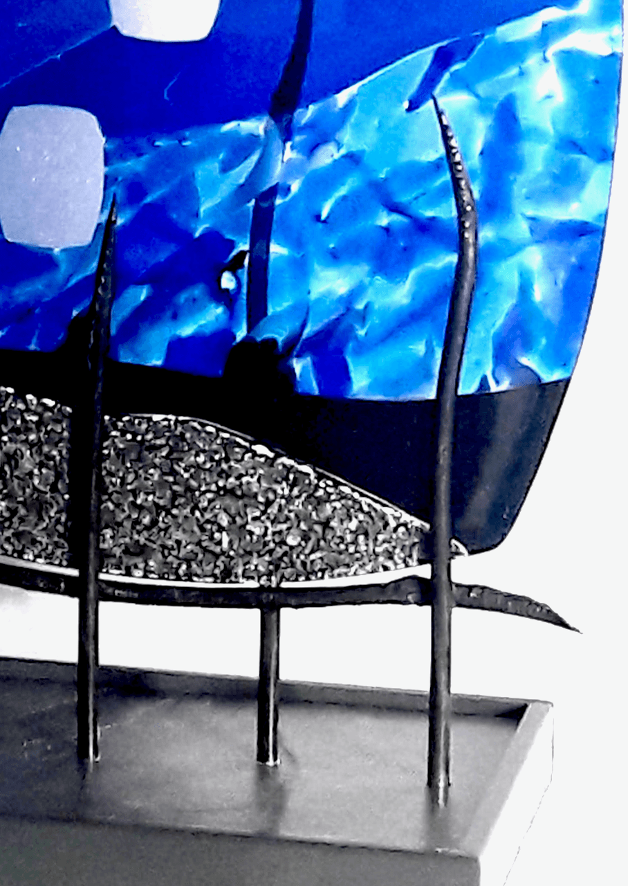 Abstract Modern Fused Glass Sculpture Featuring Handmade Glass - Looking Forward  2 