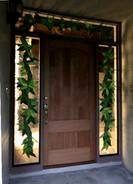 Botanical Stained Glass Entryway Sidelights And Transom Windows- Mokihana and Maile Lei 2 