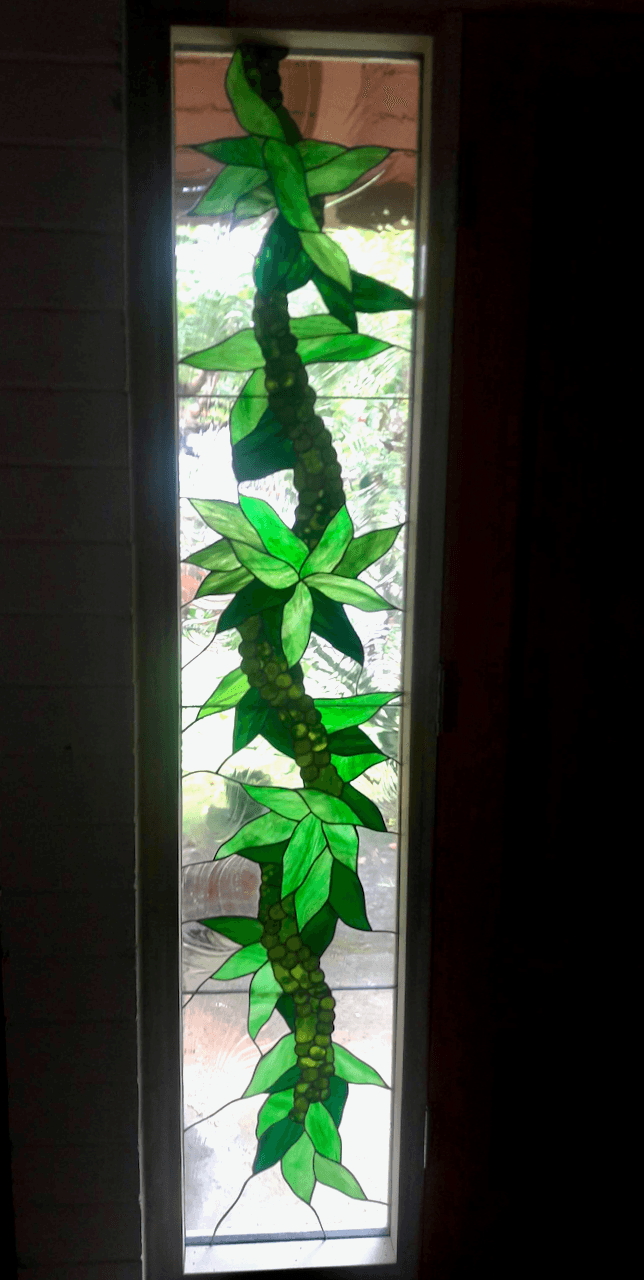 Botanical Stained Glass Entryway Sidelights And Transom Windows- Mokihana and Maile Lei 3 