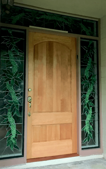 Botanical Stained Glass Entryway Sidelights And Transom Windows- Mokihana and Maile Lei 6 