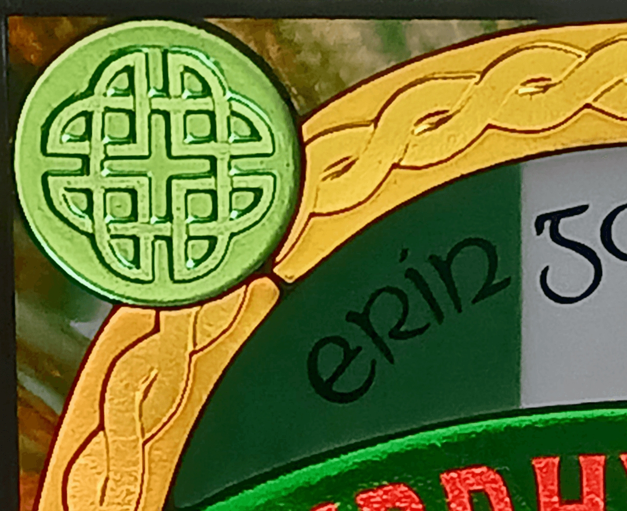 1960’s Inspired Fused Glass Irish Pub Window Featuring Kiln Carved Glass and Hand Painted Details – Murphy’s Pub 3