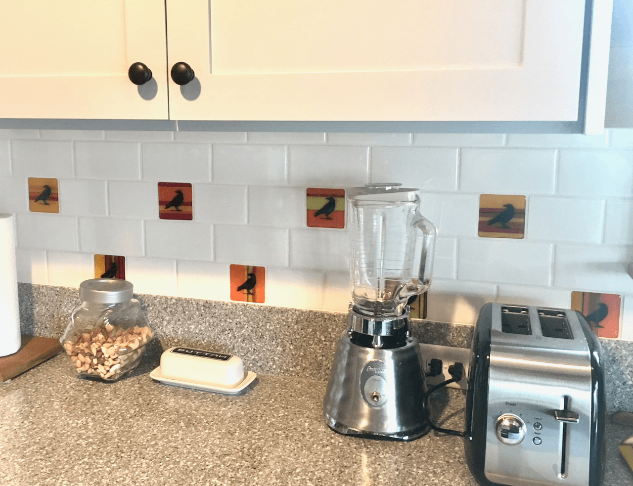 Contemporary Fused Glass Kitchen Tiles with Hand Screened Design - Ravenware 3