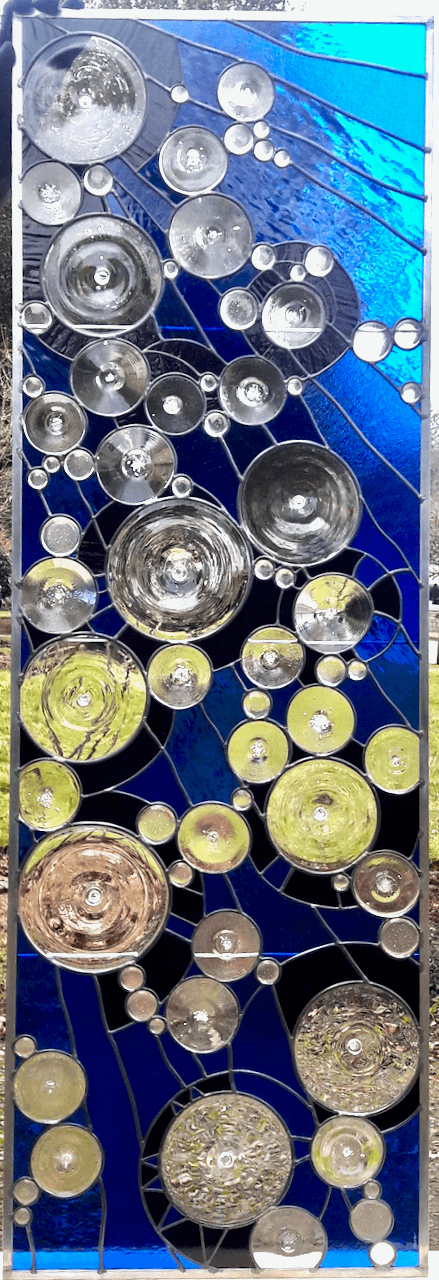 Contemporary Abstract Stained Glass Window Featuring Rondels - Rollin' With The Lord 2