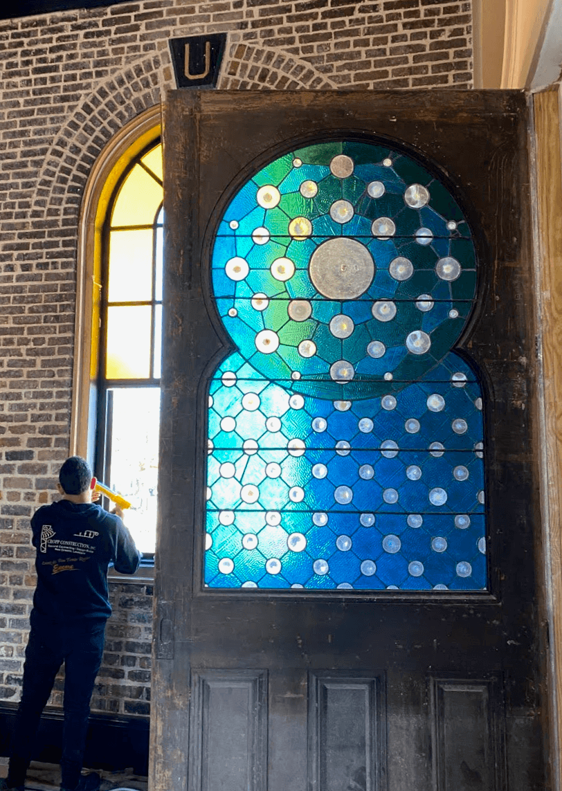 Contemporary Abstract Stained Glass Window Featuring Rondels - Rollin' With The Lord 3