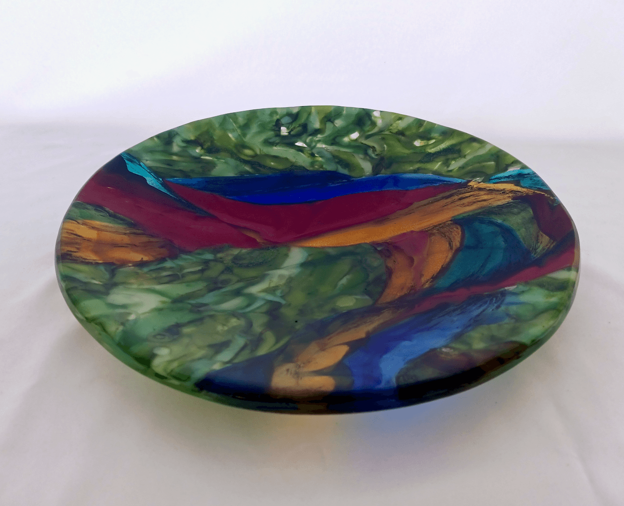Abstract Naturalistic Fused Glass Platter Featuring Handmade Glass and Hand Painted Details - Rooster Tail  4 