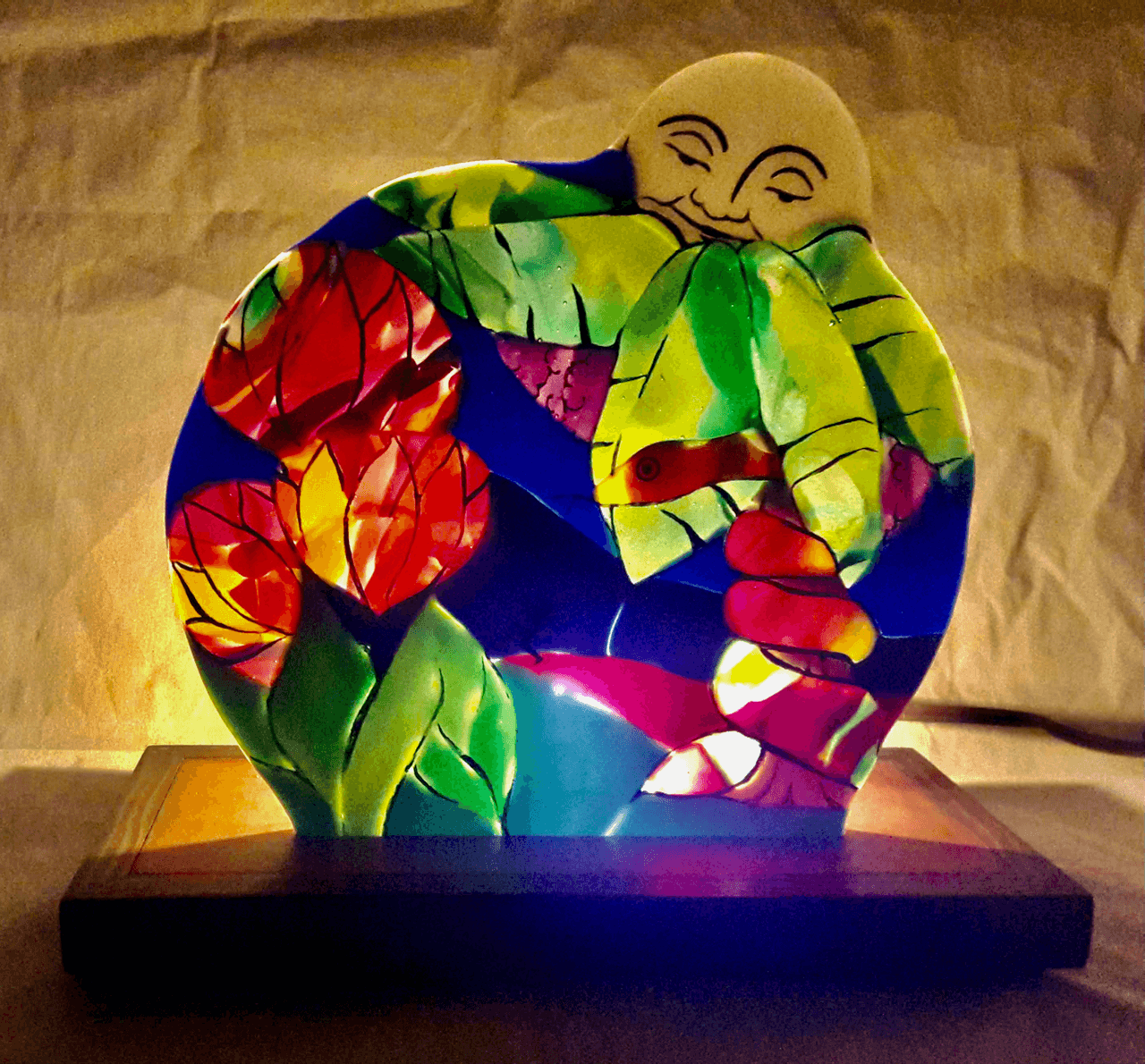 Whimsical Fused Glass Accent Night Light Sculpture - Snake Charmer's Dream 4