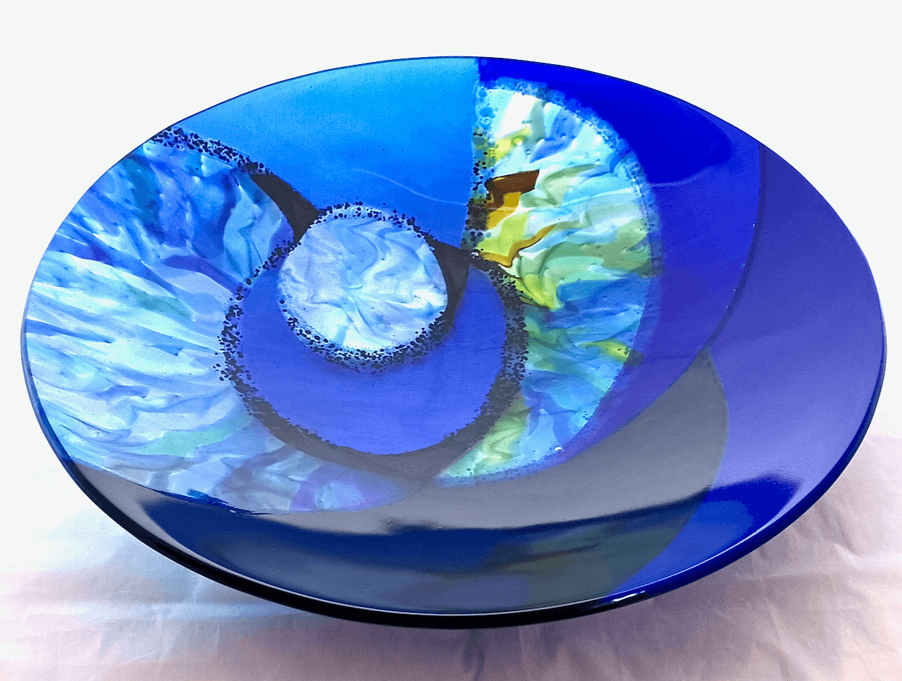 Contemporary Fused Glass Platter Featuring Handmade Glass (18" diameter) - Welcome Home 4 