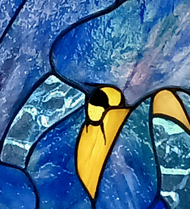 Botanical Abstract Stained Glass Panel Featuring Fused Glass Elements and Hand Painted Details - Zaffera 3