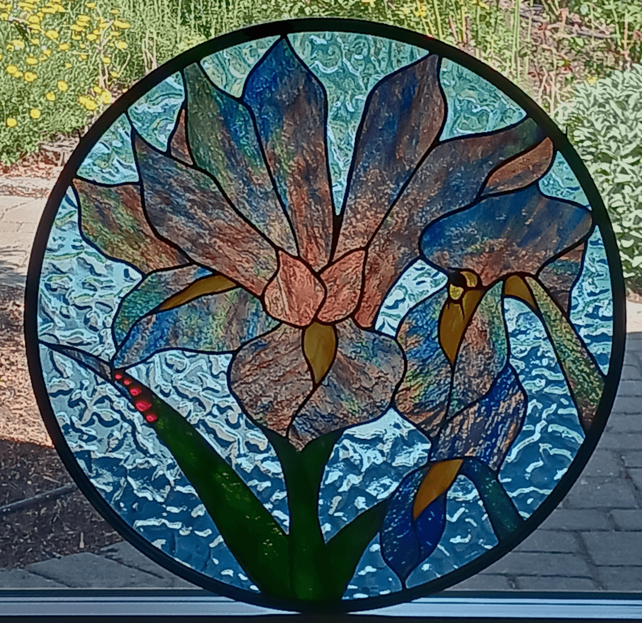 Botanical Abstract Stained Glass Panel Featuring Fused Glass Elements and Hand Painted Details - Zaffera 5