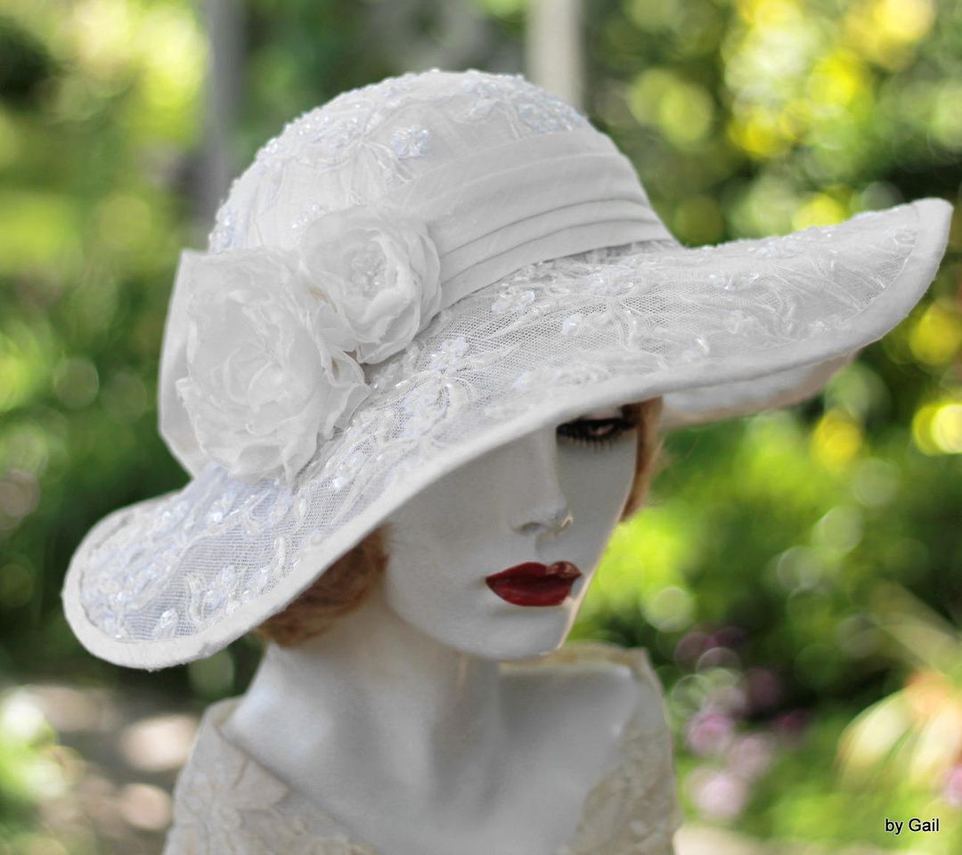 2612 Big Wide Brim Hat For Party, White Fedora Wedding, Bridal M23157 Soft-white Wide-brim Sinamay Hat With Jumbo Bow  main image 3