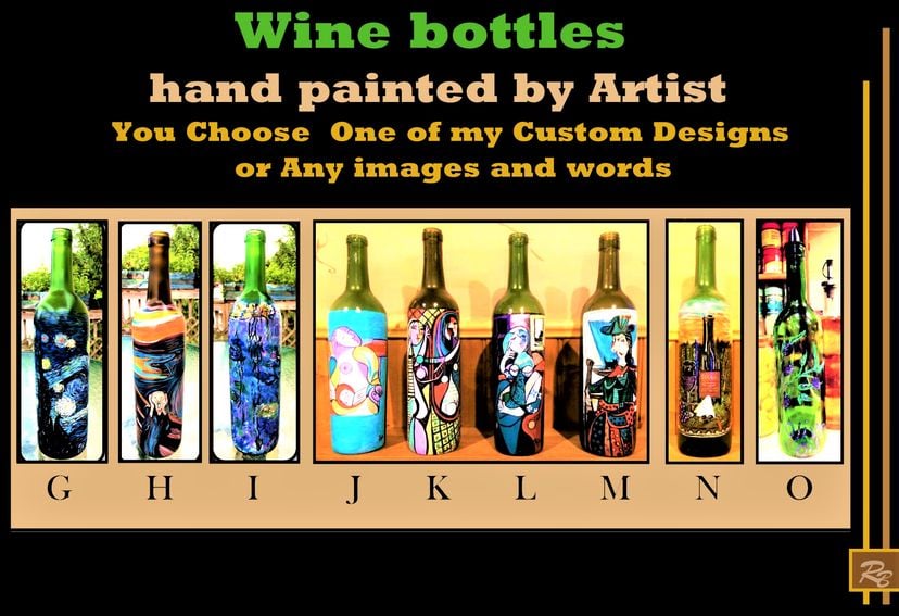 Painted Wind Bottle, Hand Painted, Wine Bottle, Decorative Bottles