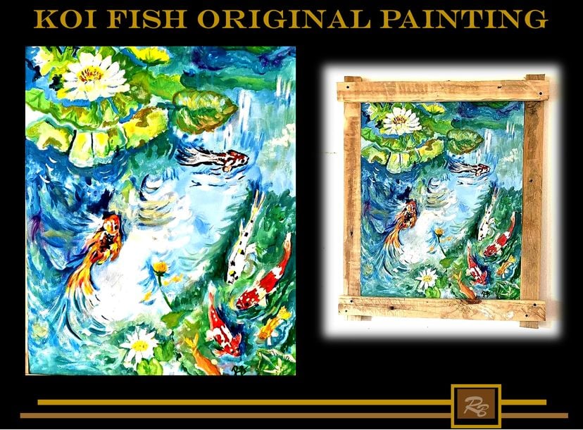Koi Fish Painting, Original, On Canvas. One Of Kind, Only One Available
