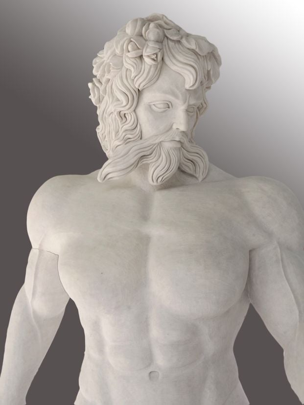 Custom Marble Nude Statue of Poseidon 7.5 ft tall