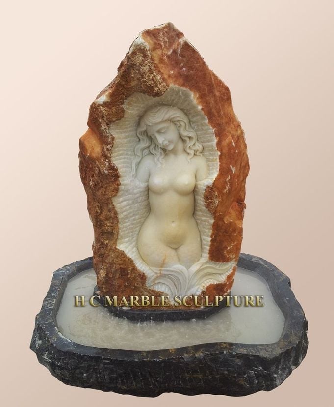 Nude Maiden Carved Inside Stone Rock Fountain