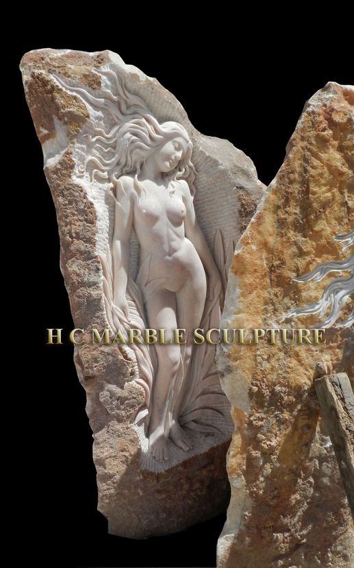 Unique Sculpture Nude Maiden Carved Standing Inside Rock.