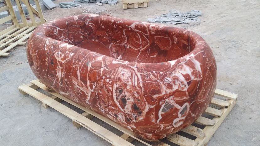 Red Marble Oval Bathtub