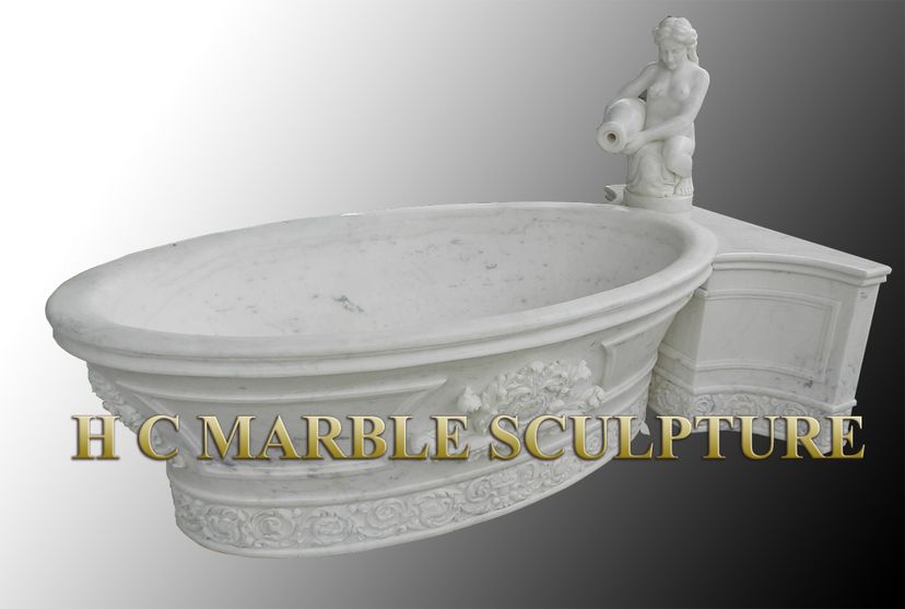 Large Oval Marble Bathtub with Tapered Bottom