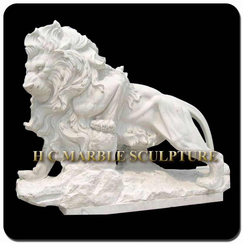 White Marble Walking Lion Sulpture 