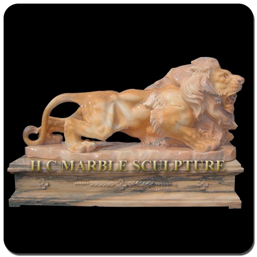 Marble Walking Lion On Platform Base