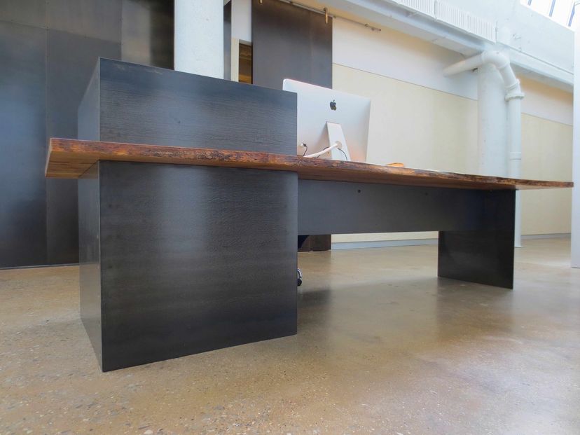 Metal – Modern / Industrial Plate Steel Reception Desk With Maple Live Edge Slab Top