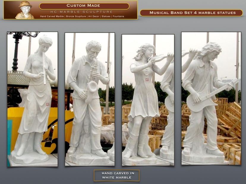 Musical Band, Set of 4 Statues playing an instrament