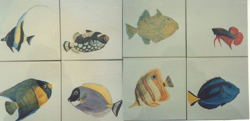 I Was Asked To Do Custom Design Tiles For A Bathroom, Using Individual Decos As Accent Tiles.  These Are Just Only A Few Of The Samples That I Had To Paint.  There  Was A Grand Total Of 30 Fndividual  Salt Water Fish