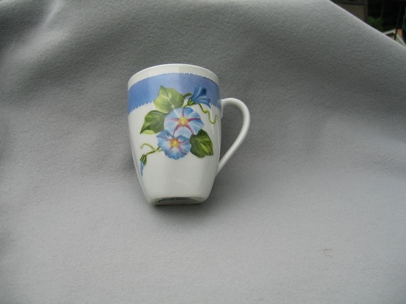 Hand Painted Blue Morning Glory Mug.