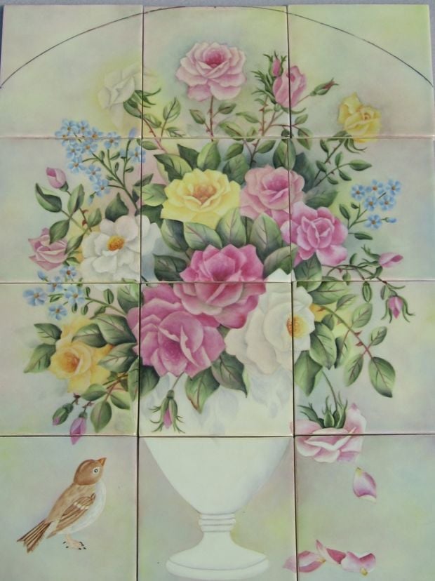 Ceramic, 4x4, 12 Pc. Rose Mural.