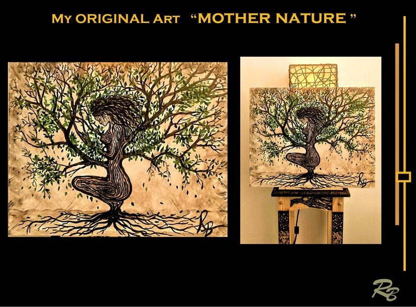 Zen Art, Original Painting, Woman Of The Forest, Tree Art, Wife Gift, Mother, Daughter, Gift, Healer