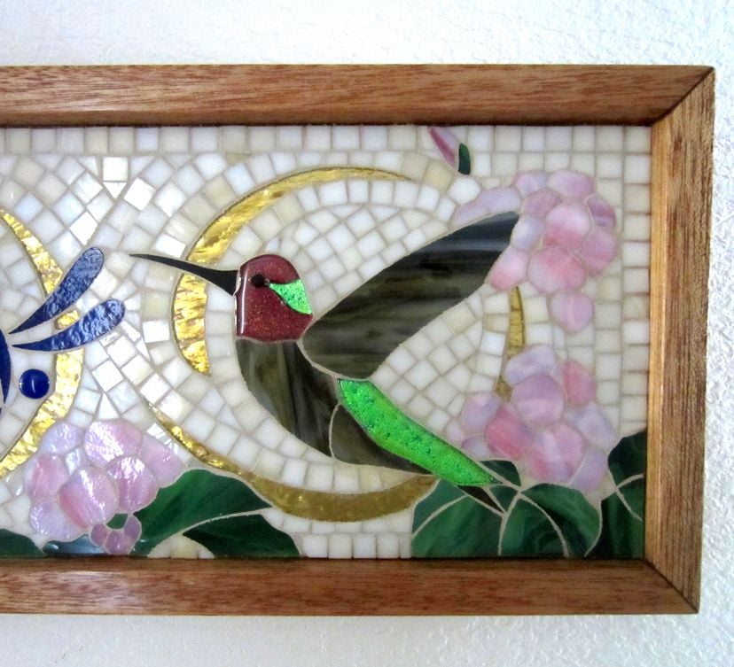 Garden Themed Art Glass Mosaic Wall Art with Fused Glass Elements - Croeso (Welcome)