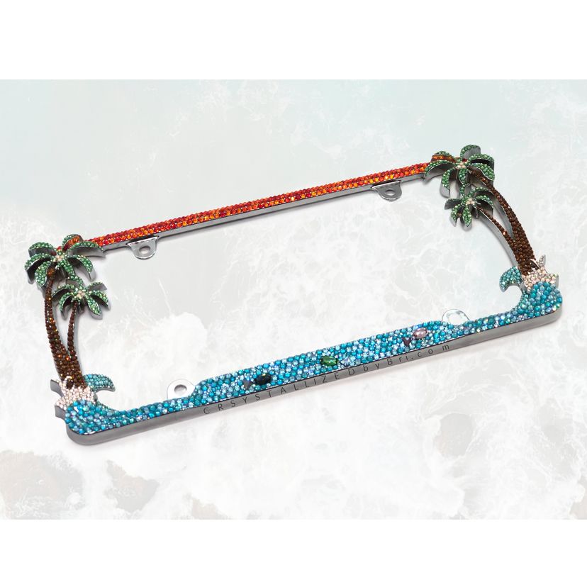 Tropical Beach European Crystal License Plate Frame Bedazzled Car Bling Crystallized Palm Trees