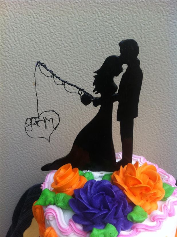 Silhouette Wedding Couple-- Fisherman Cake Topper
