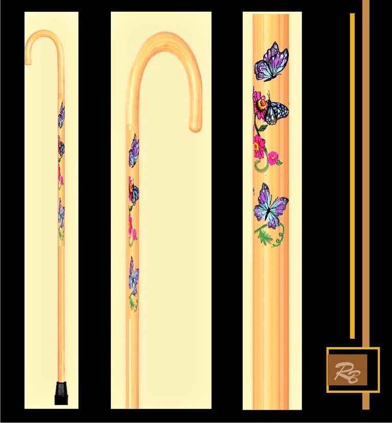 Custom Cane, Cane With Butterflies, Hand Painted