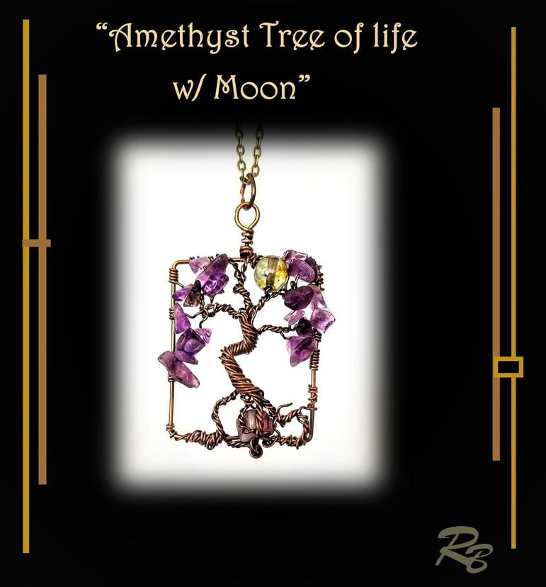 Amethyst, Tree Of Life Necklace, Crystal Healing jewelry, Gemstone Healing jewelry, Crystal healing, Artist Hand Created, Bronze