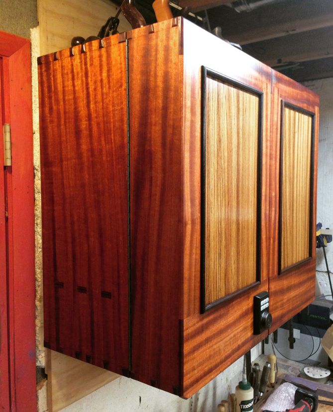 African Mahogany And Zebrawood Cabinet With Wenge Trim