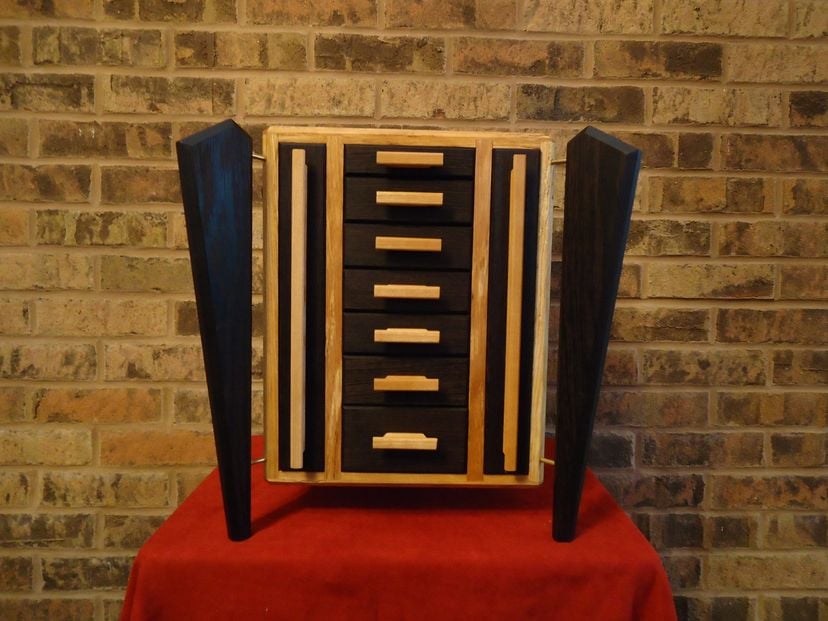 Wenge And Birch Jewlery Box With Vertical Necklace Drawers