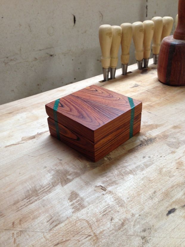 Cocobolo Engagement Ring Box With Malachite Inlays