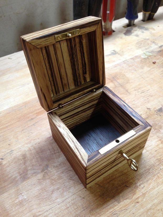 Locking Zebrawood Engagement Ring Box With Heart Inlay