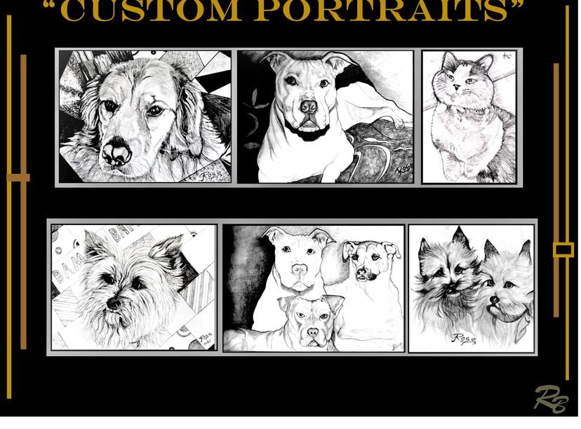 Pet Portriats , Dog Portriats, Custom, Art , Dogs, Pets, Cats