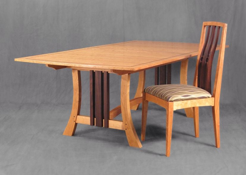 Center Leaf Self Storing Trestle Dining Table