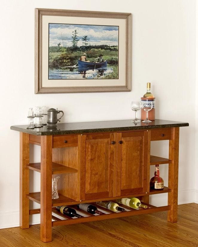 Dry Bar With Granite Surface In Cherry