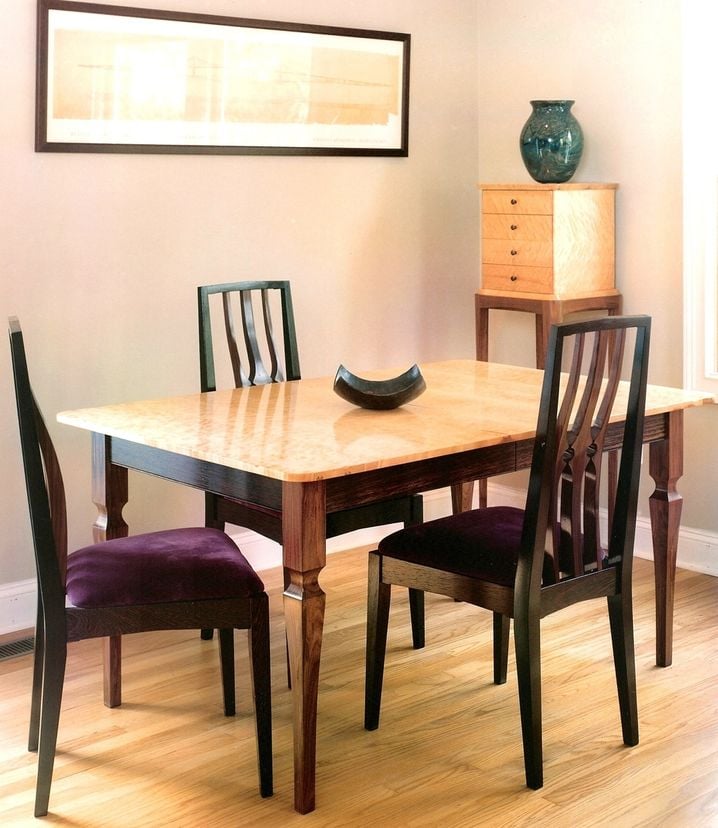 Four Legged Center Leaf Dining Table In Birds-Eye Maple