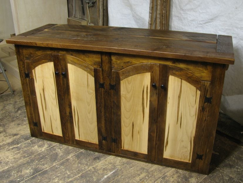 Rustic Tv Lift Cabinet With Spaulted Maple Doors