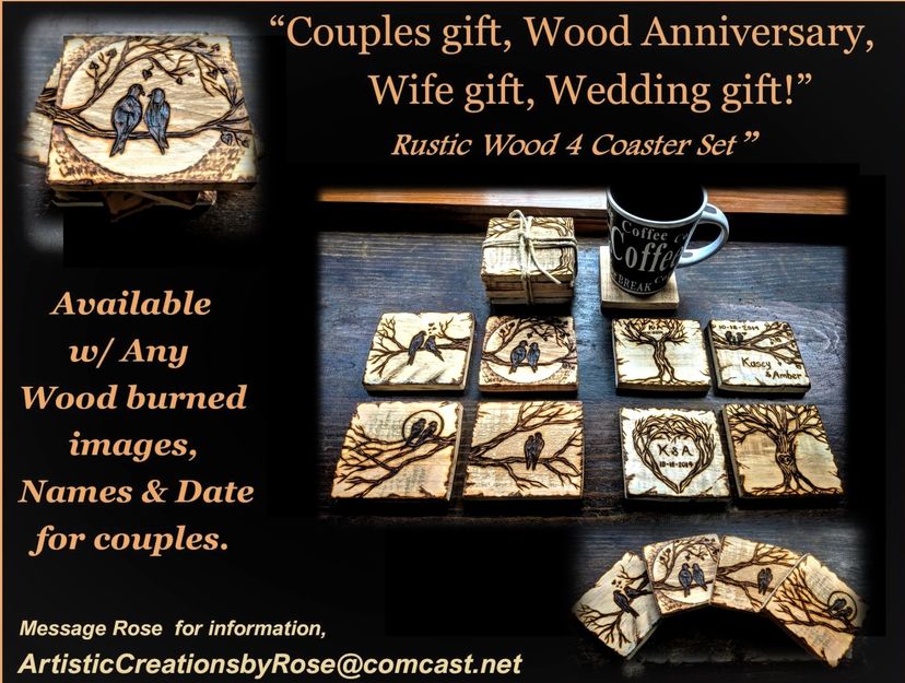 Custom, Coasters, Couples Gift, Gifts For Men, Wife Gift, Wood Anniversary, Wedding, Gifts